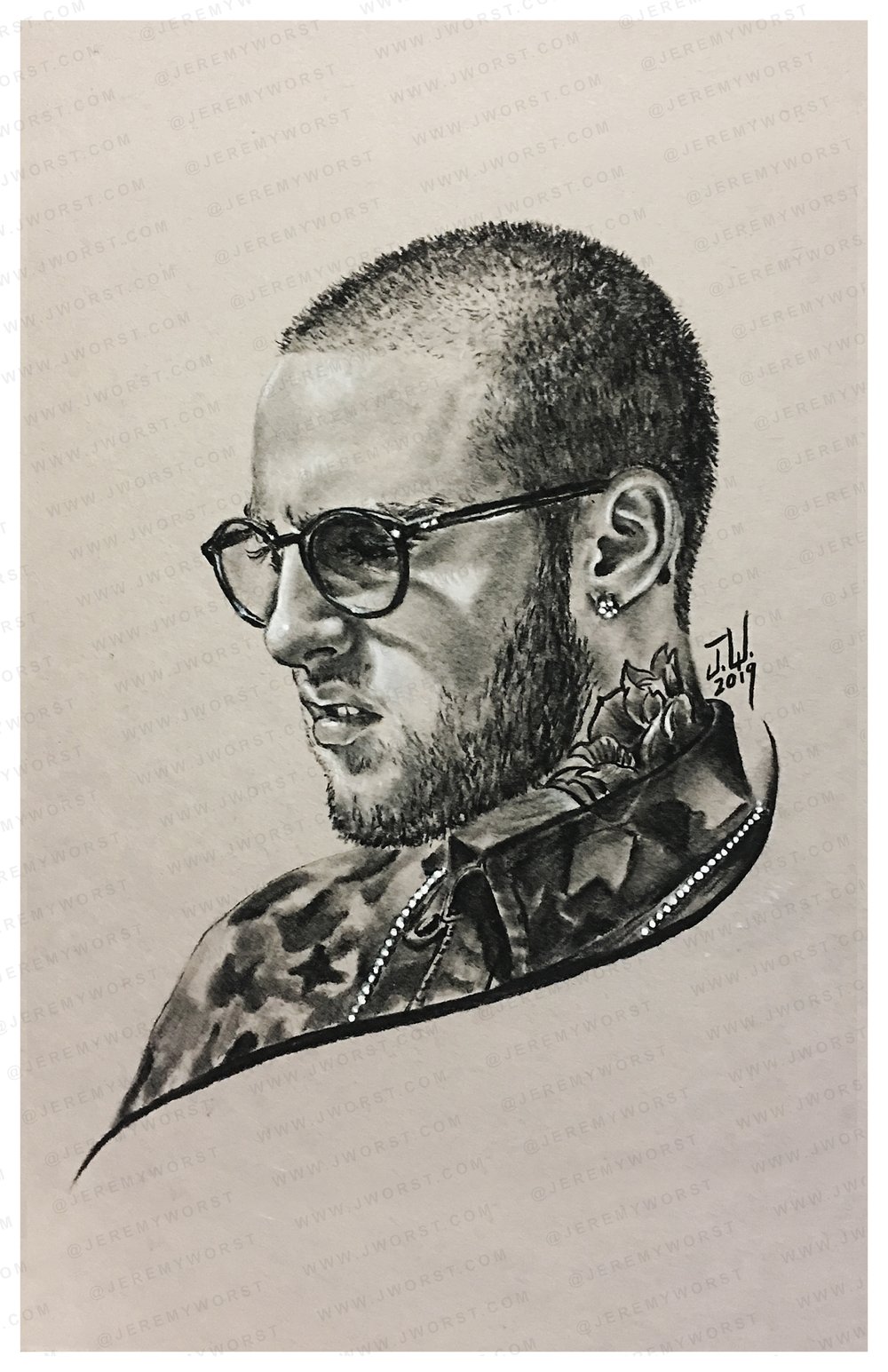 Image of MAC MILLER Sketch by Jeremy Worst Hip hop Rip legend artwork sad macmiller sticker pin design print