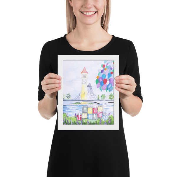 Image of Lilac City Spokane Original Watercolor - Enhanced Matte Framed Fine Art Poster (White)