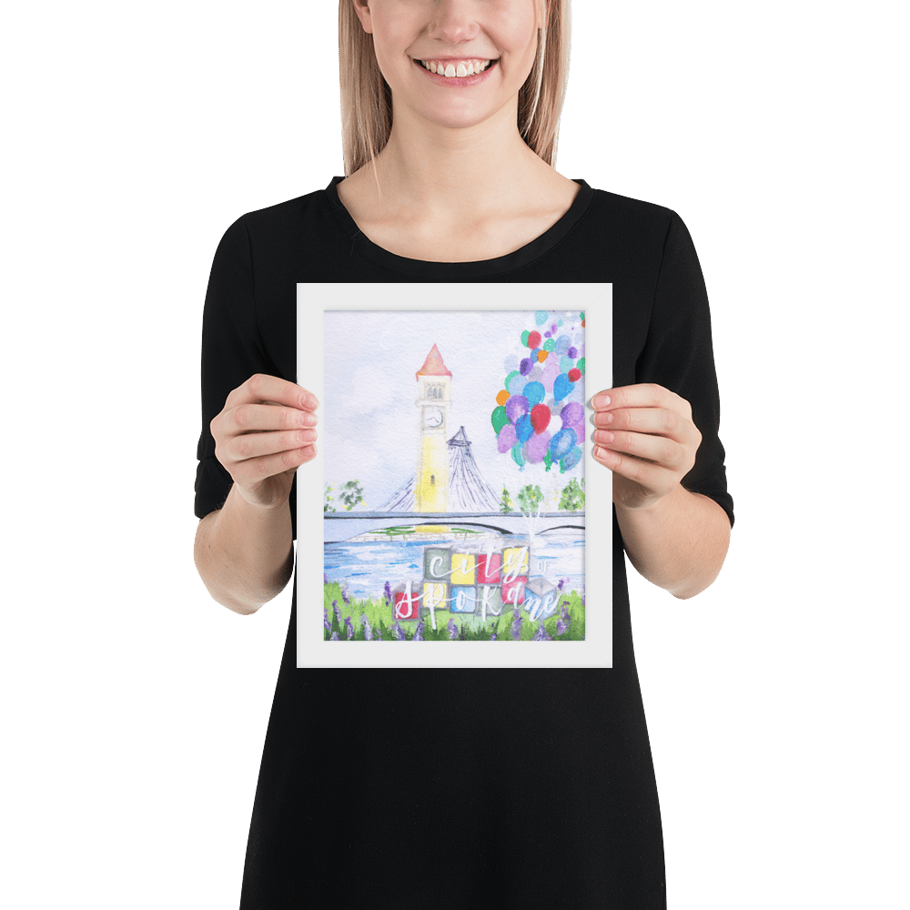 Image of Lilac City Spokane Original Watercolor - Enhanced Matte Framed Fine Art Poster (White)