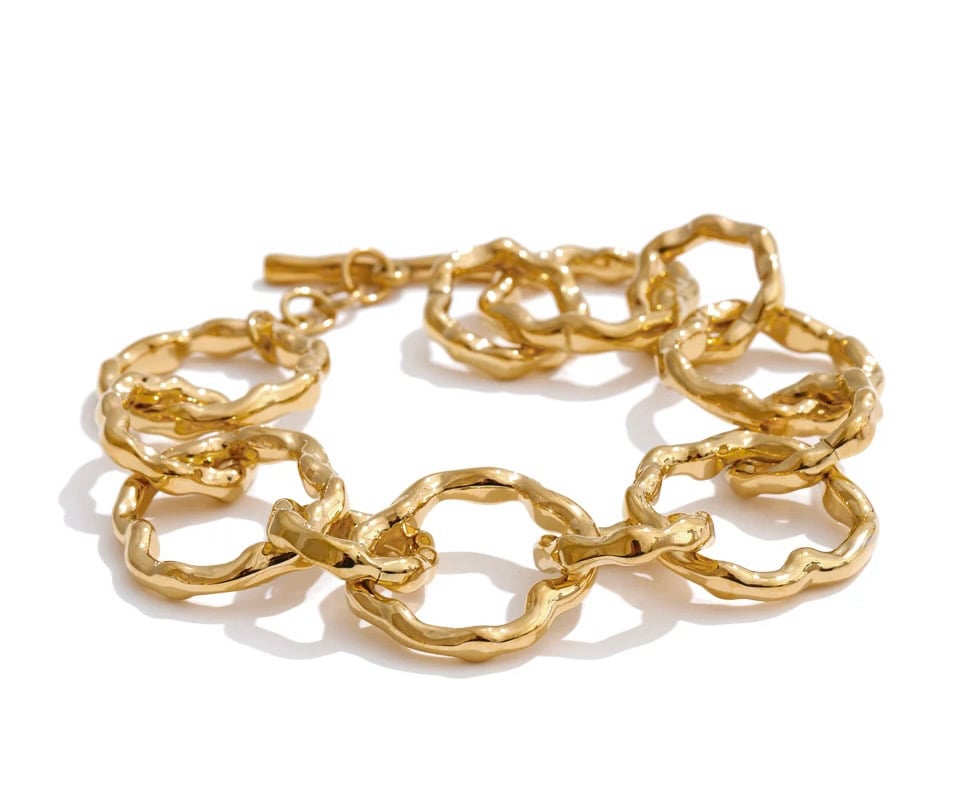 Image of SIRENA 18ct Gold Plated Hammered Chain Bracelet 
