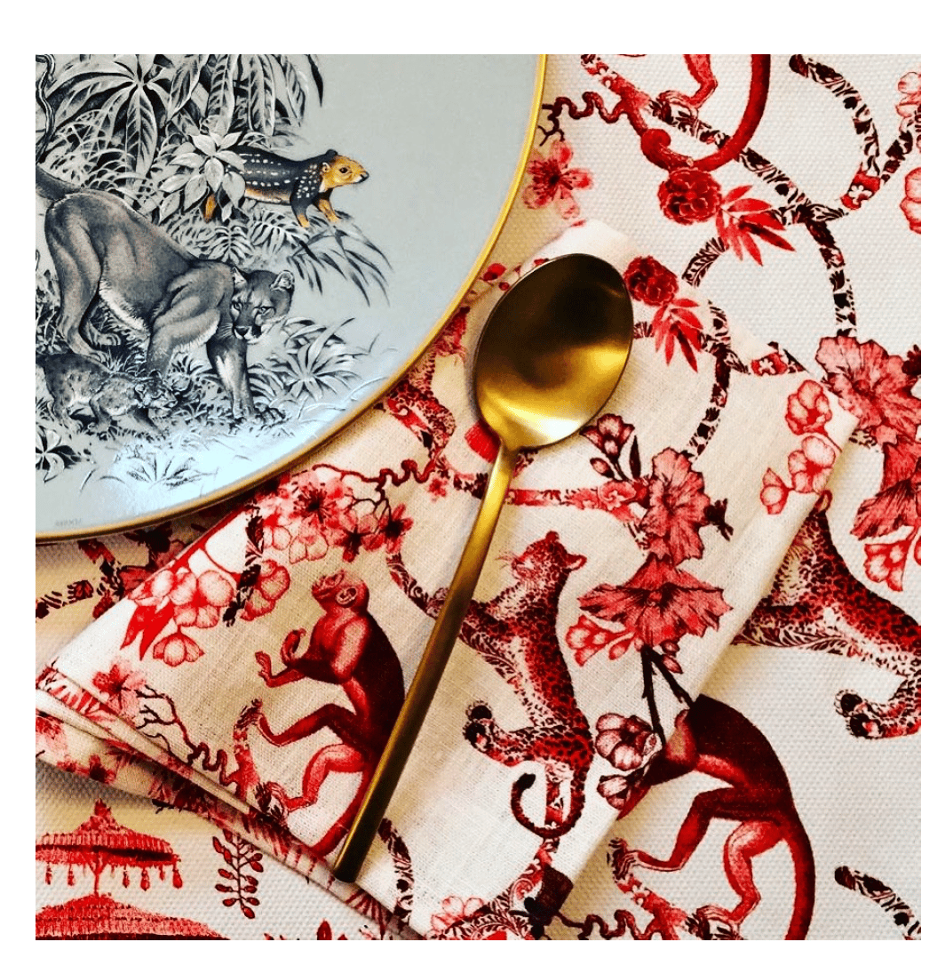 Image of Set 1 tovaglietta americana + 1 tovagliolo Chinoiserie / 1 placemat + 1 napkin Chinoiserie set