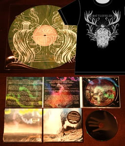 Image of Shirt, CD, and LP package