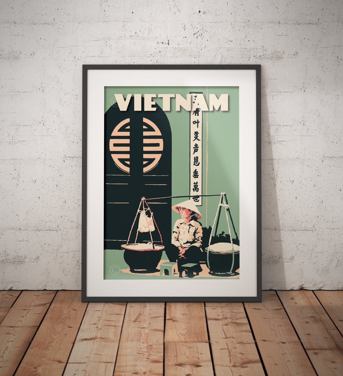 Image of Vintage poster Vietnam - Vietnamese door - Jade - Fine Art Print