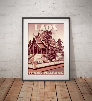 Image of Vintage poster Laos - Luang Prabang - Wat Ho Phra Bang - Fine Art Print