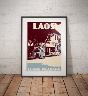 Image of Vintage poster Laos - Luang Prabang - Old citroen cars - Fine Art Print