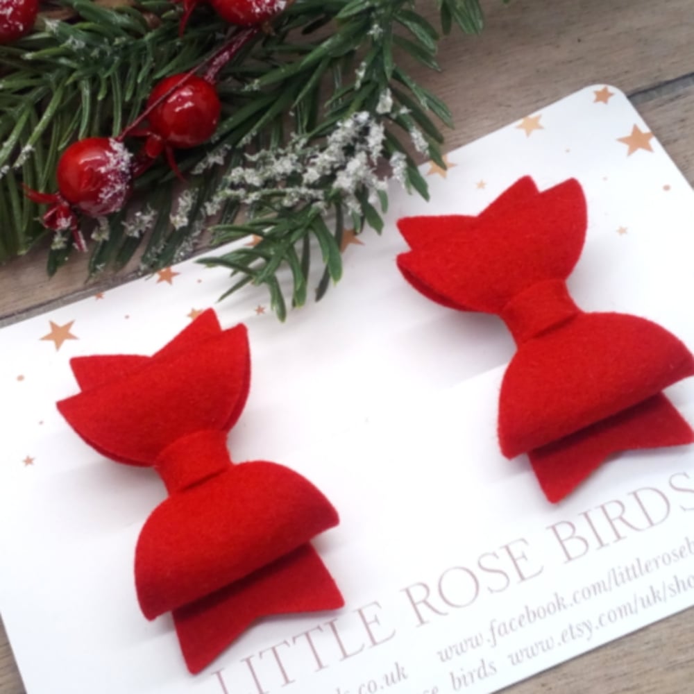Image of Red Felt Pigtail Bows