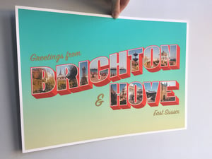 Brighton & Hove Vintage American Inspired Postcard A3 Giclée Print