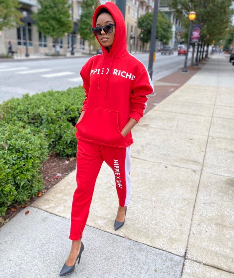 Red jogging suit hotsell