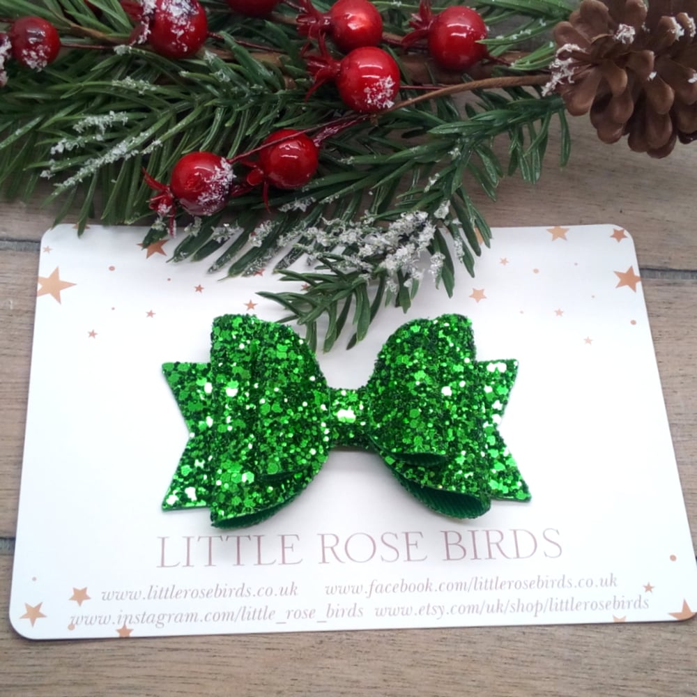 Green Glitter Bow - Choice of Size