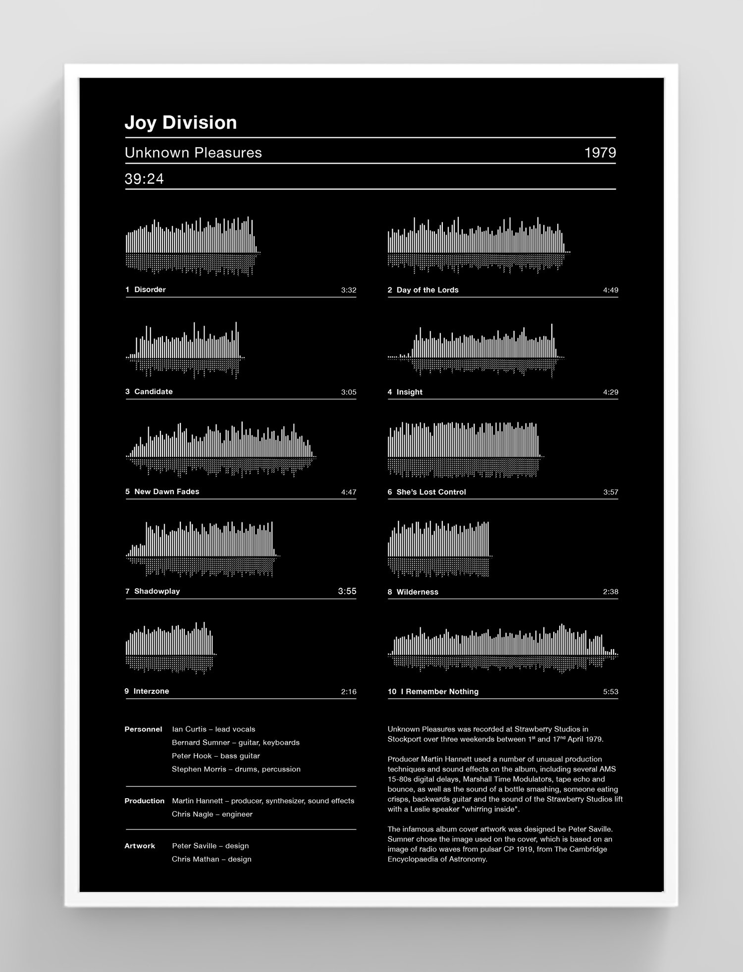 Image of Joy Division Unknown Pleasures Album Sound Wave Screen Print