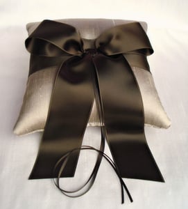 Image of Taupe Silk Dupioni and Brown Bow Ring Bearer Pillow