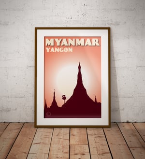 Image of Vintage poster Myanmar - Yangon -Shwedagon Coral - Fine Art Print 