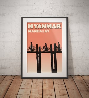 Image of Vintage poster Myanmar - Mandalay - U Bein Bridge - Fine Art Print 
