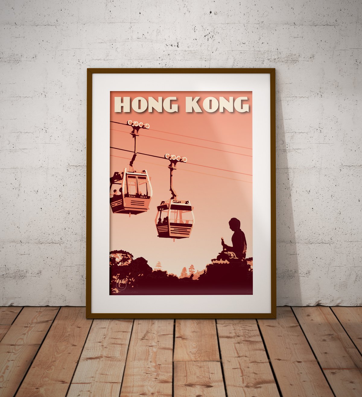Image of Vintage poster Hong Kong - Lantau Island - Ngong Ping 360 - Coral - Fine Art Print
