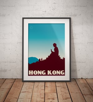 Image of Vintage poster Hong Kong - Tian Tan Buddha - Blue - Fine Art Print