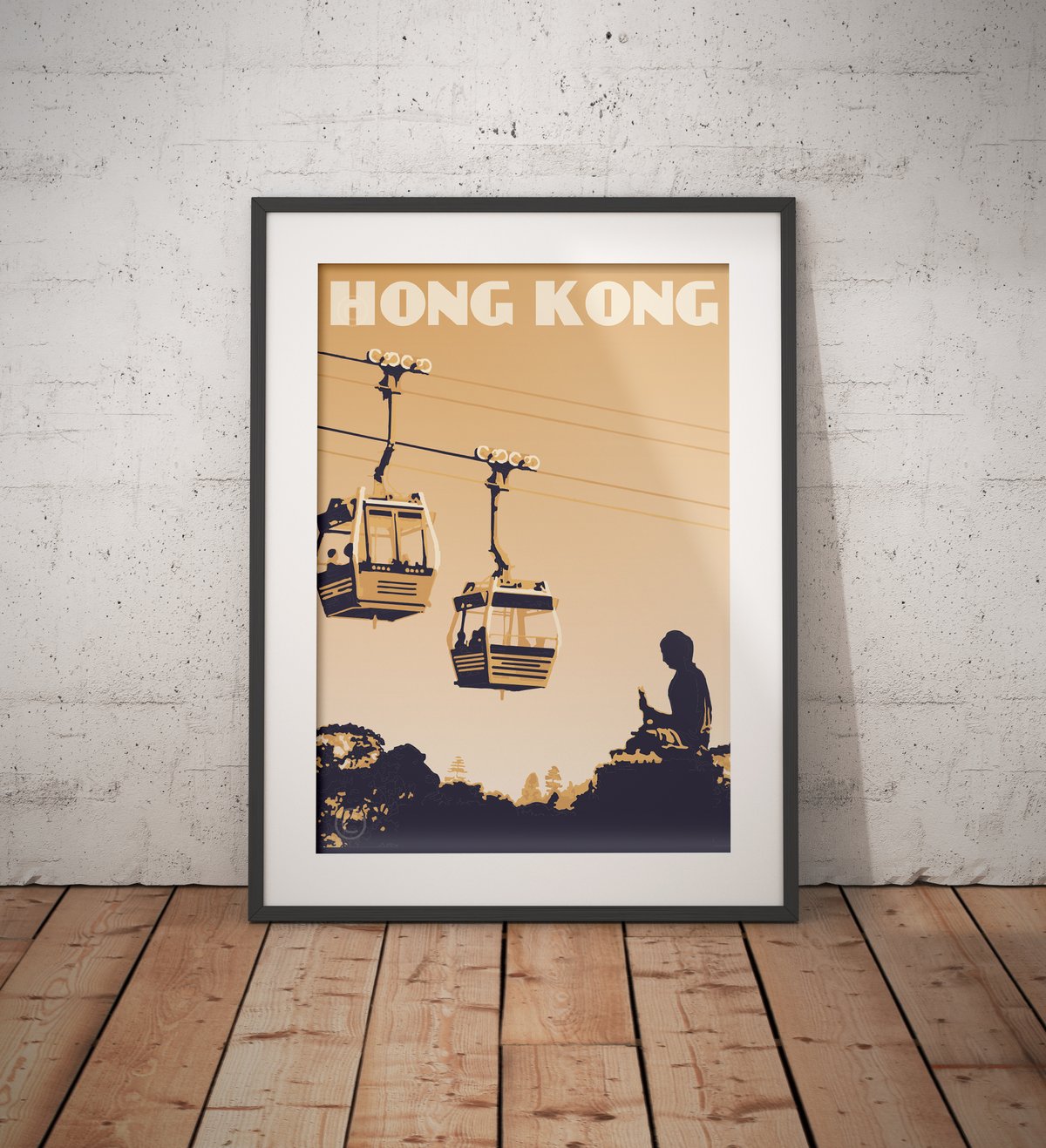Image of Vintage poster Hong Kong - Lantau Island - Ngong Ping 360 - Mustard - Fine Art Print