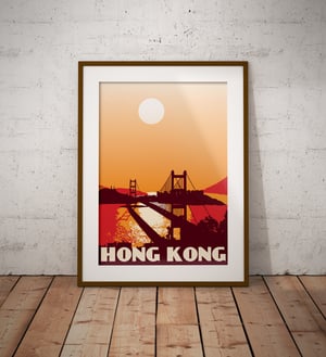 Image of Vintage poster Hong Kong - Tsing Ma Bridge - Fine Art Print