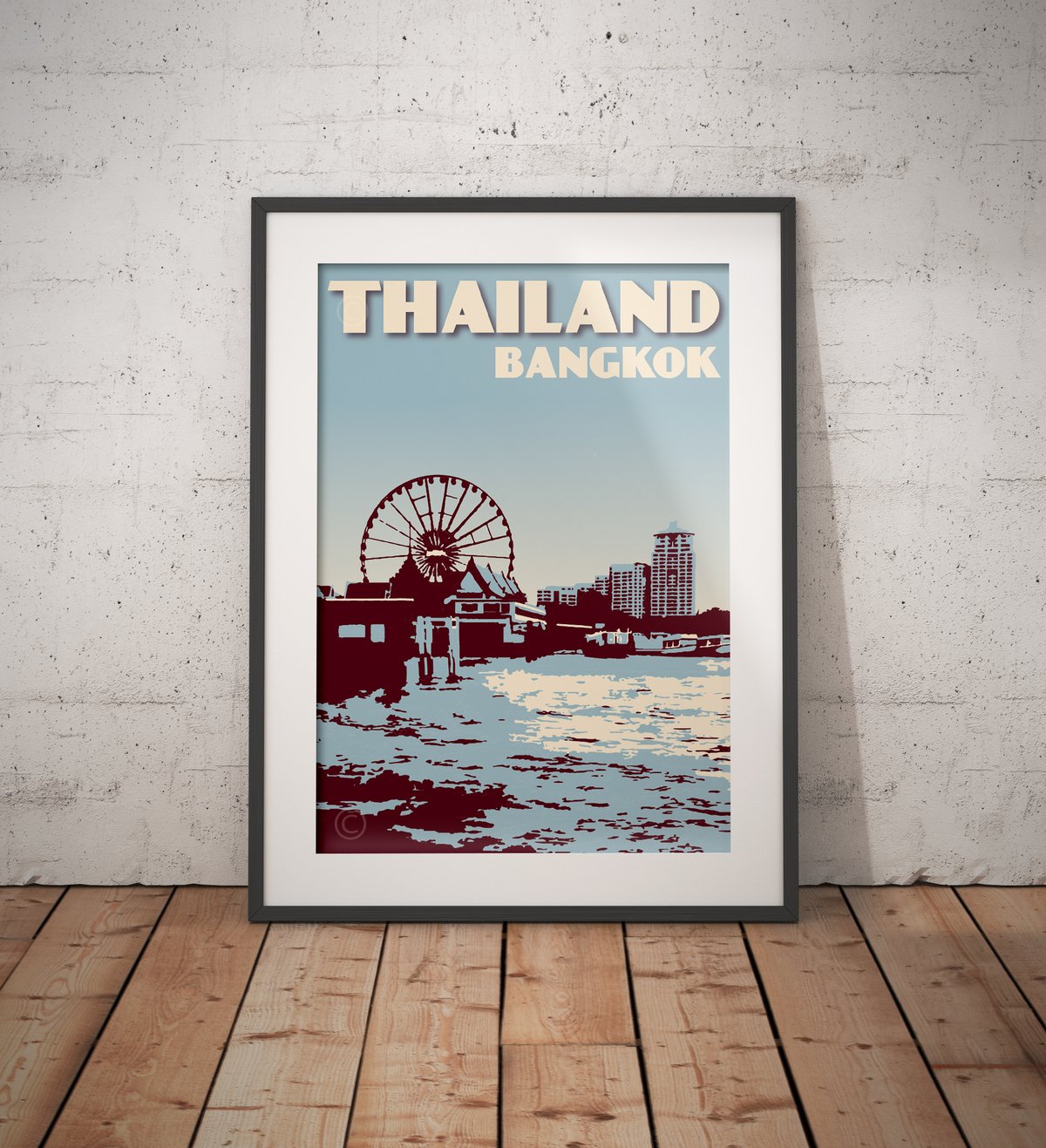Image of Vintage poster Thailand - Bangkok - Chao Phraya River Blue - Fine Art Print 