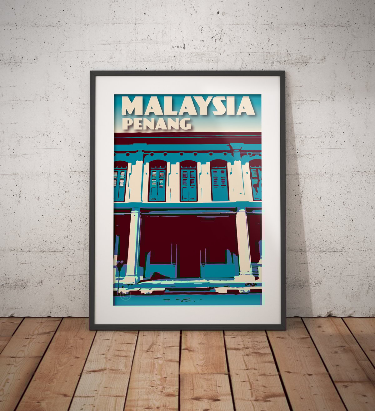Image of Vintage poster Malaysia - Penang - George Town - Blue - Fine Art Print