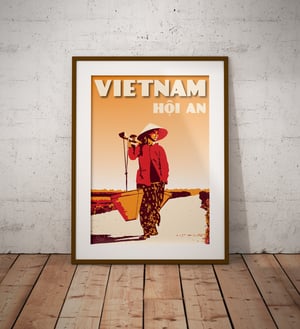 Image of Vintage poster Vietnam - Hoi An Woman in the rice field - Fine Art Print