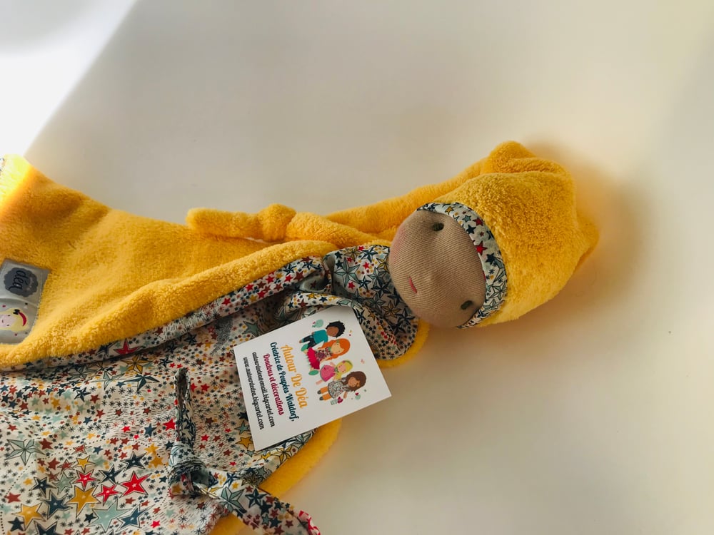 Image of Doudou waldorf jaune et Liberty