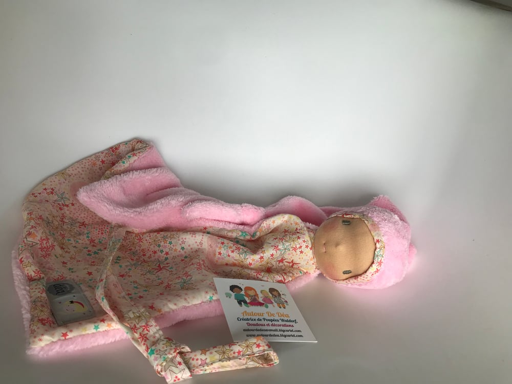 Image of Doudou waldorf rose tendre et Liberty 