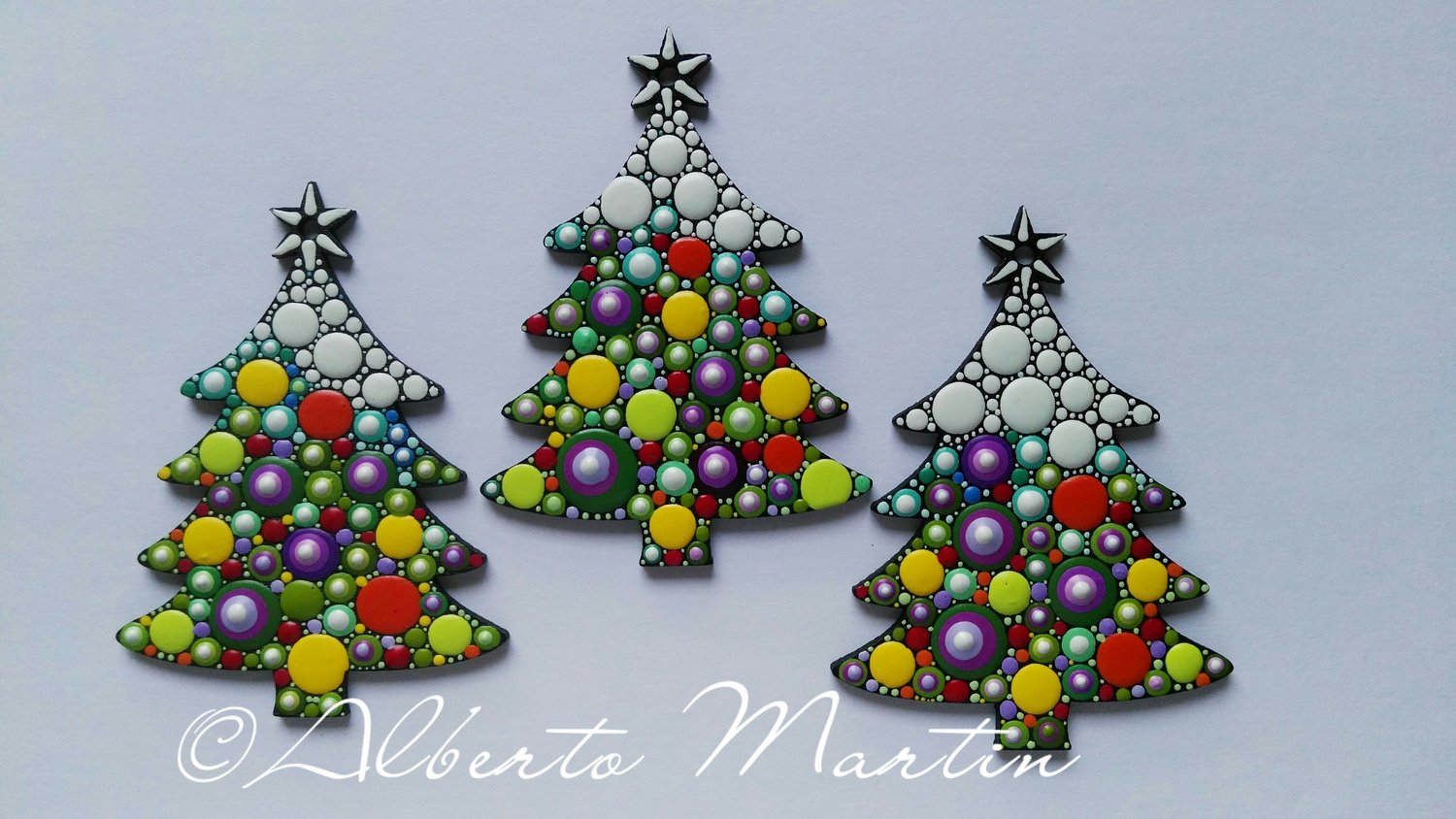 Image of (Number 2). New Christmas tree ornaments - Dot art Christmas decor. Set of 3.