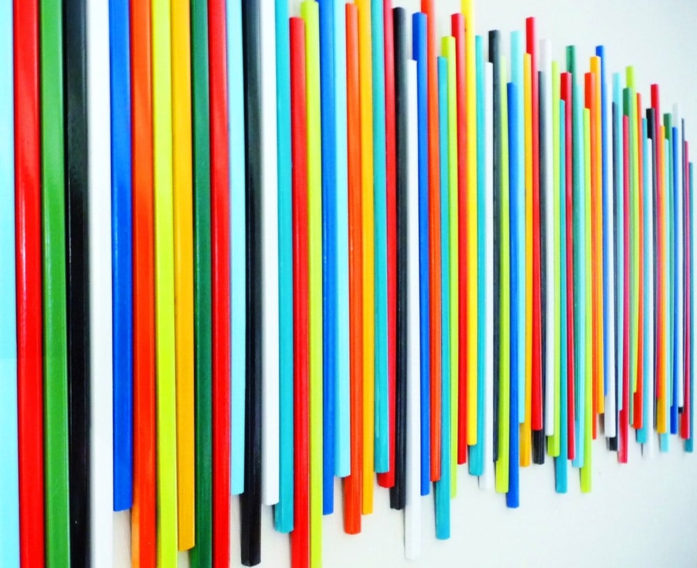 Image of 'STICKS IN MULTICOLOR NO19' | Wood Stick Wall Sculpture | Colorful Art | Wood Wall Decor