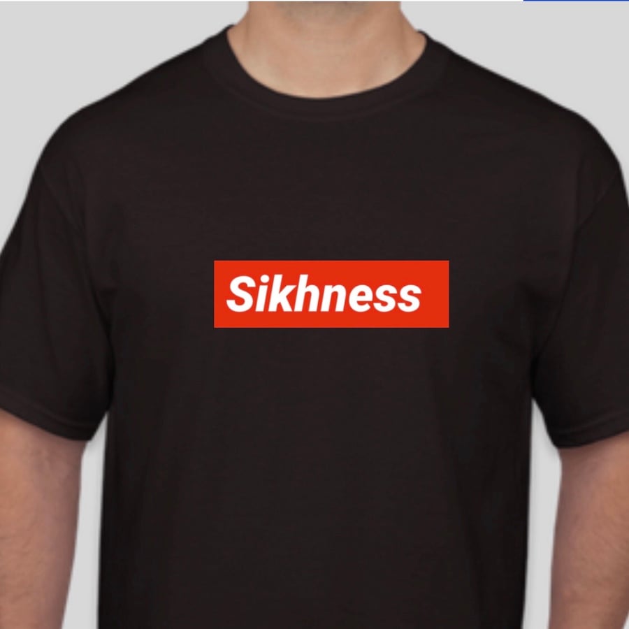 Image of Sikhness Black with Red Banner Elongated T's