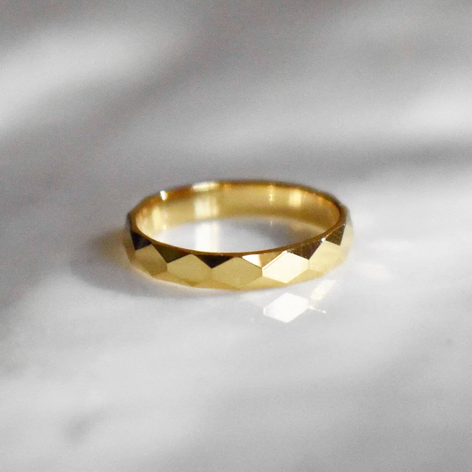 Solid Yellow Gold Faceted Ring