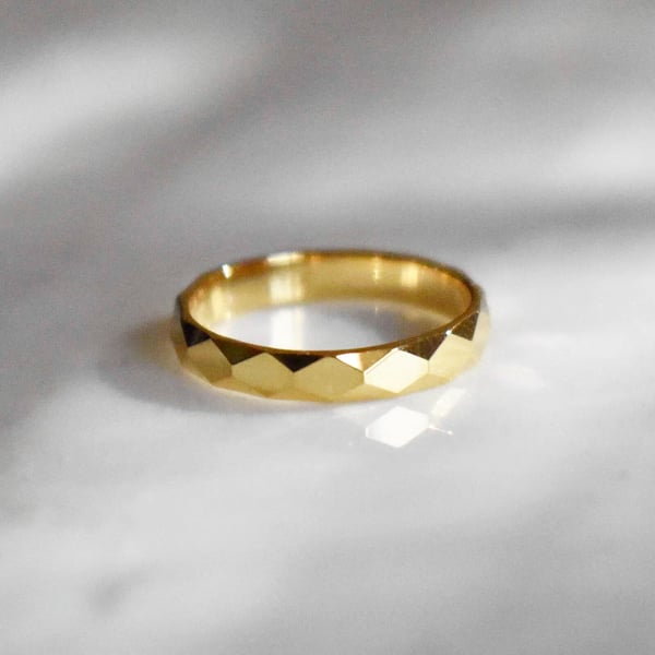 Image of 14k solid gold faceted cut ring