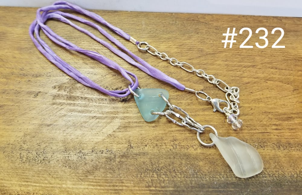 Image of Sea Glass Necklace on Sari Silk - #232