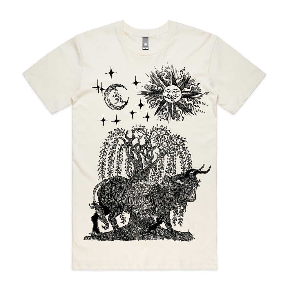 The ox and the willow. Sun and the moon. T shirt 