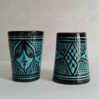 Image 1 of MOROCCAN CERAMIC CUPS - GREEN & BLACK PATTERNS