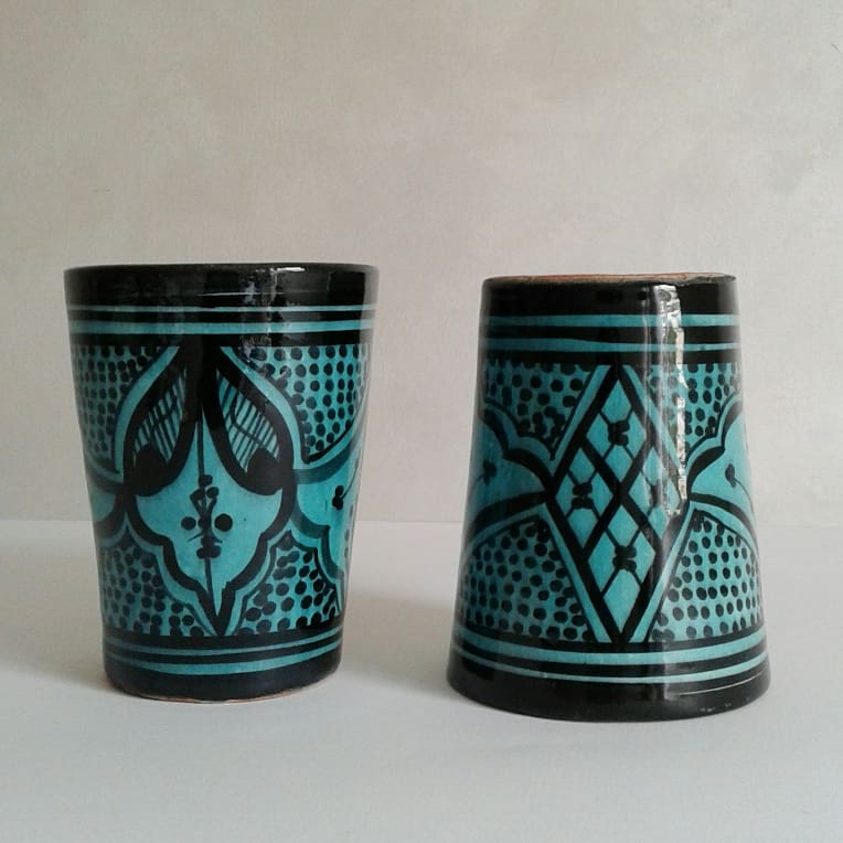 Image of MOROCCAN CERAMIC CUPS - GREEN & BLACK PATTERNS