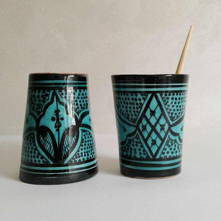 Image of MOROCCAN CERAMIC CUPS - GREEN & BLACK PATTERNS