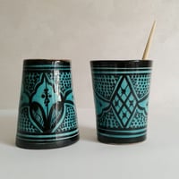 Image 3 of MOROCCAN CERAMIC CUPS - GREEN & BLACK PATTERNS