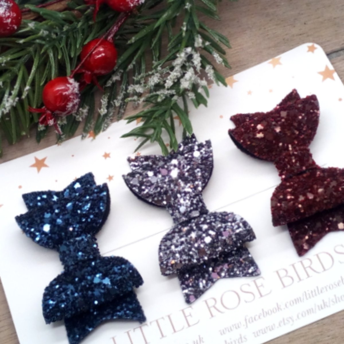 Image of SET OF 3 Midnight Glitter Bows 