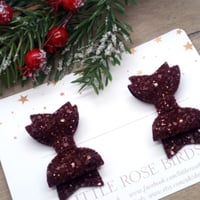 Image 1 of Burgundy Glitter Pigtail Bows