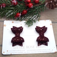 Image 2 of Burgundy Glitter Pigtail Bows