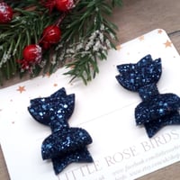 Image 3 of Navy Blue Glitter Pigtail Bows