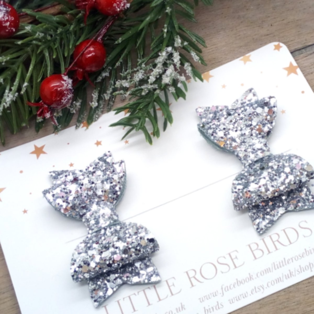 Image of Silver Glitter Pigtail Bows