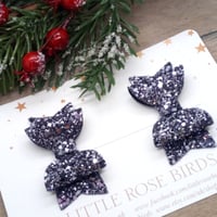Image 1 of Gunmetal Silver Glitter Pigtail Bows