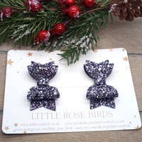 Image 2 of Gunmetal Silver Glitter Pigtail Bows