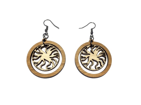 Image of DUAL MANDALA WOODEN EARRINGS