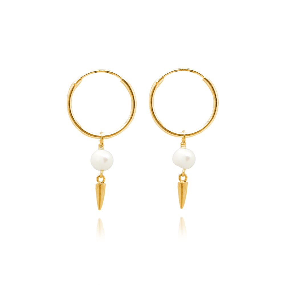 Image of Gold pearl and spike hoops