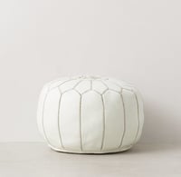 Image 2 of WHITE LEATHER POUF - OTTOMAN