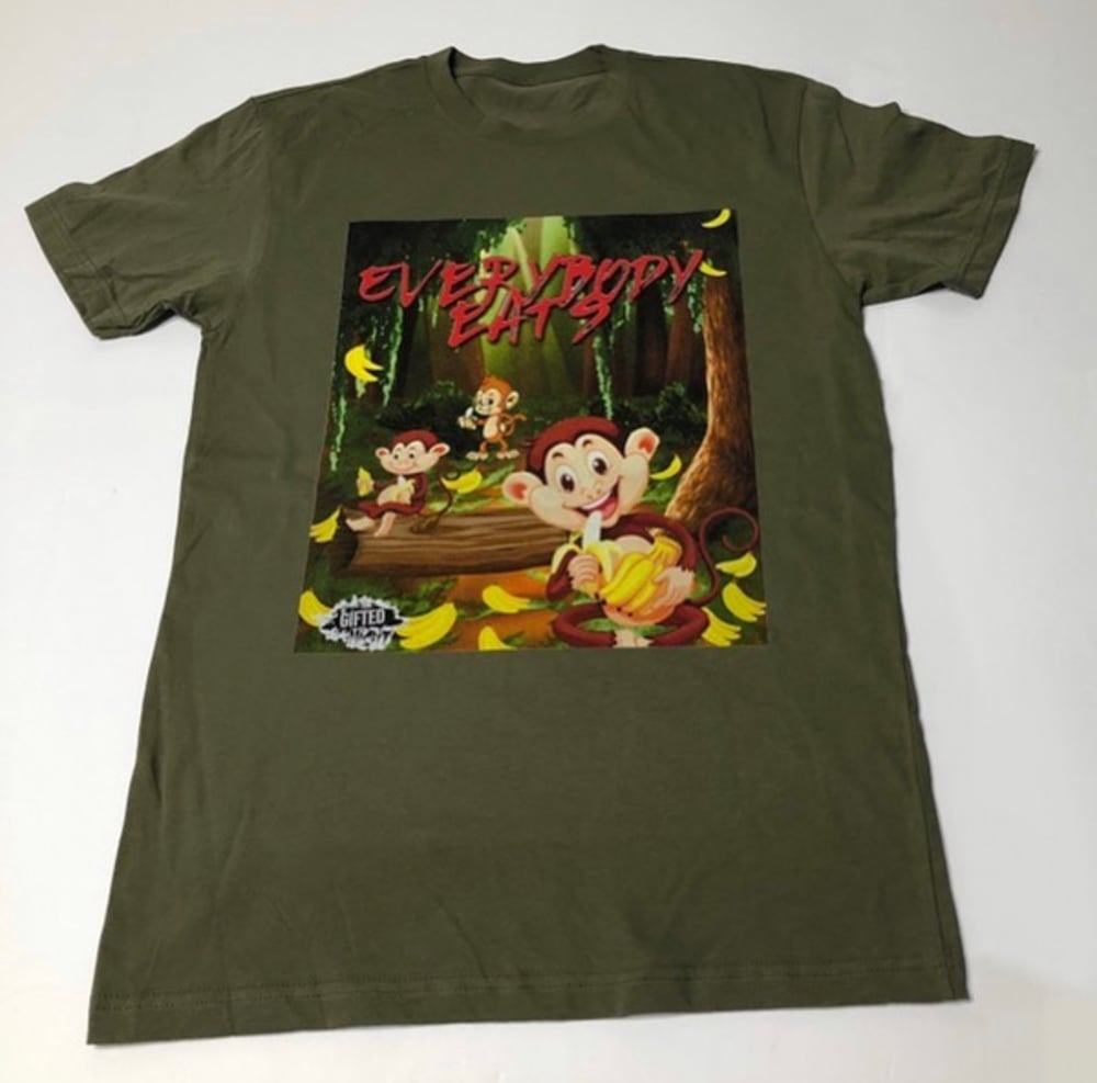 Image of Gifted Misfit EVERYBODY EATS shirt-olive