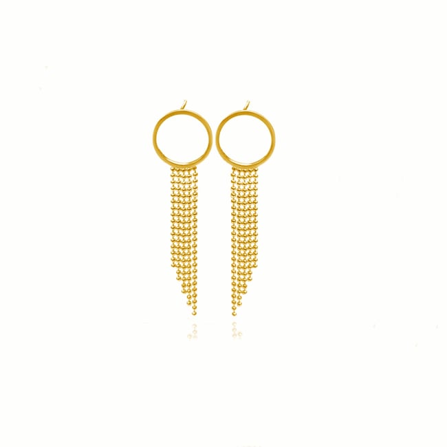 Gold Halo studs with long fringe