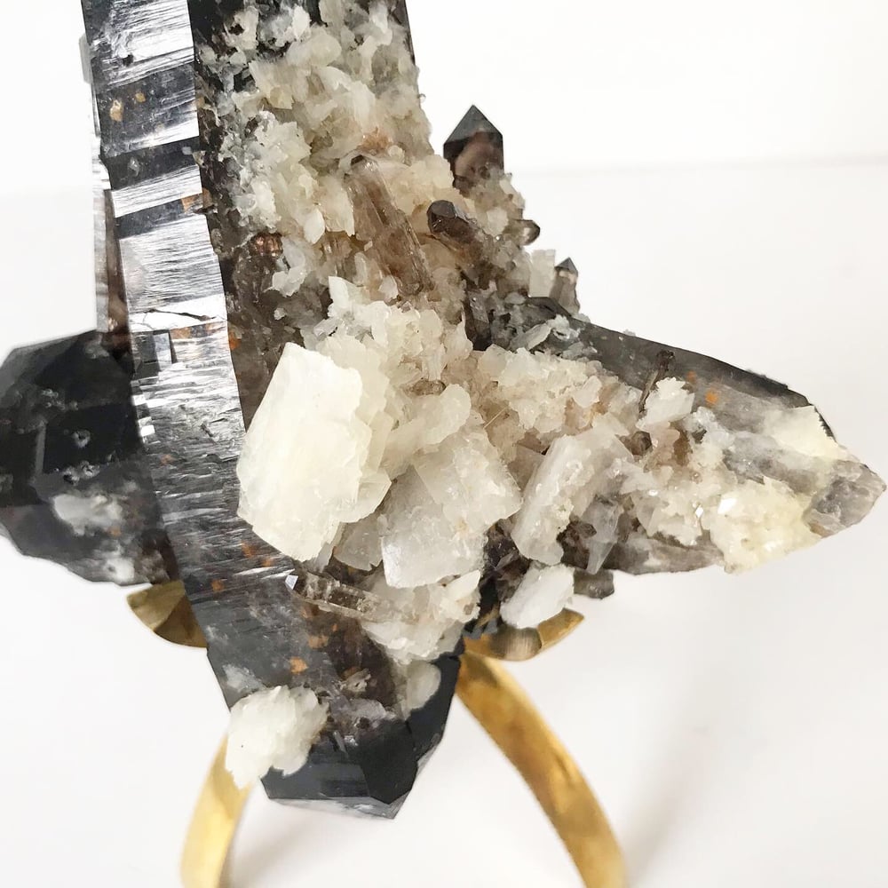 Image of Smoky Quartz/Adularia no.41 + Brass Claw Stand